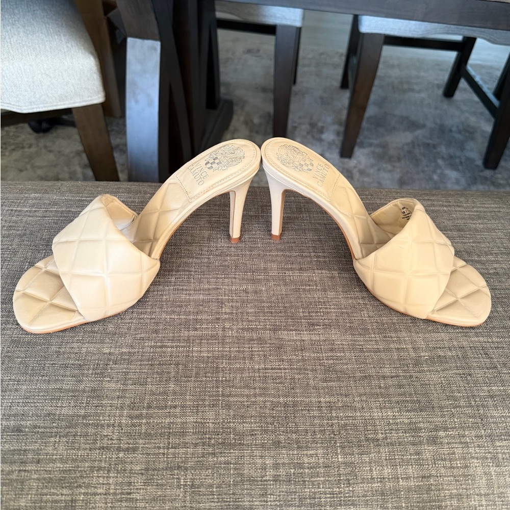Vince Camuto Cream Quilted Mules